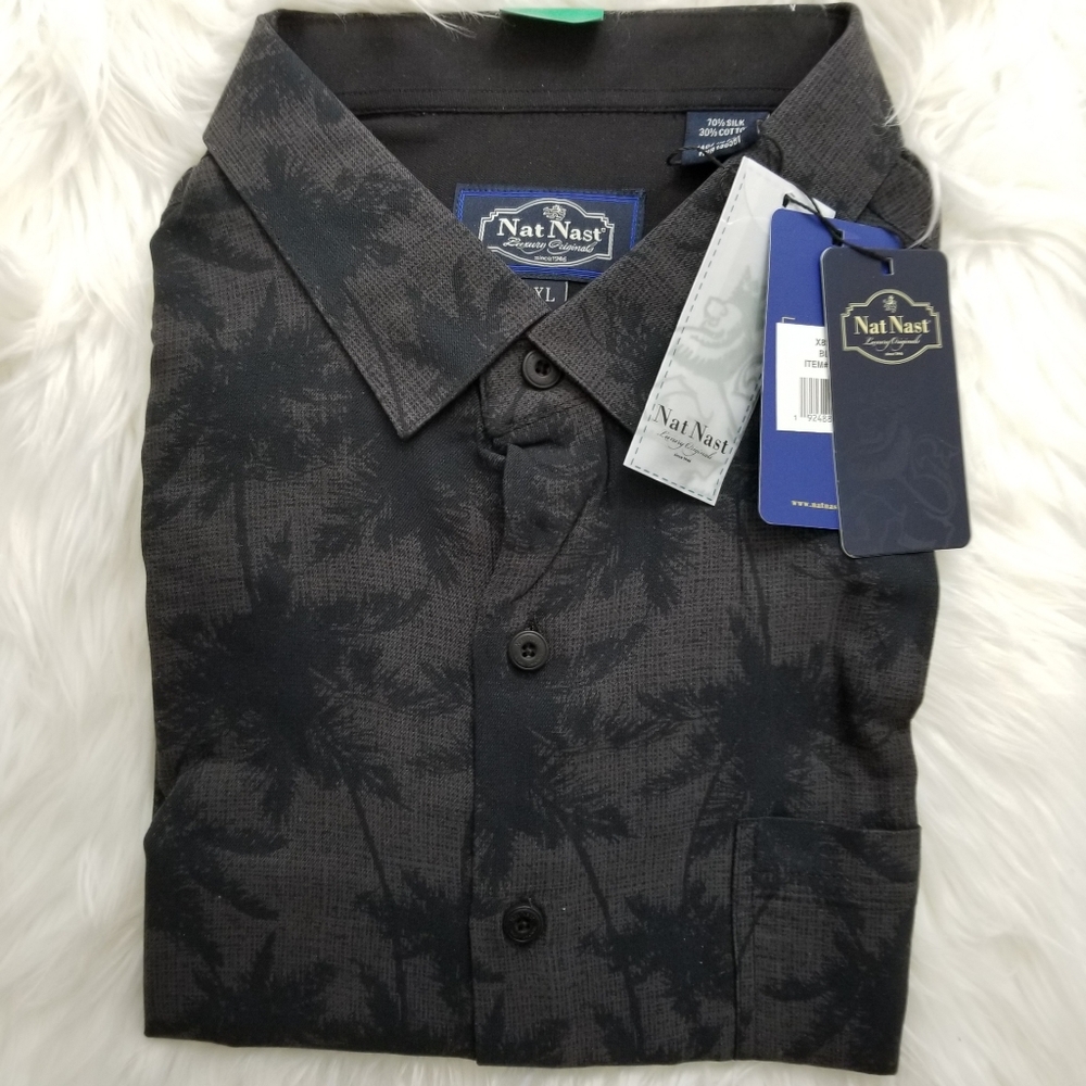 Nat Nast Short Sleeve Palm Trees Silk Blend Shirt… - Picture 4 of 6